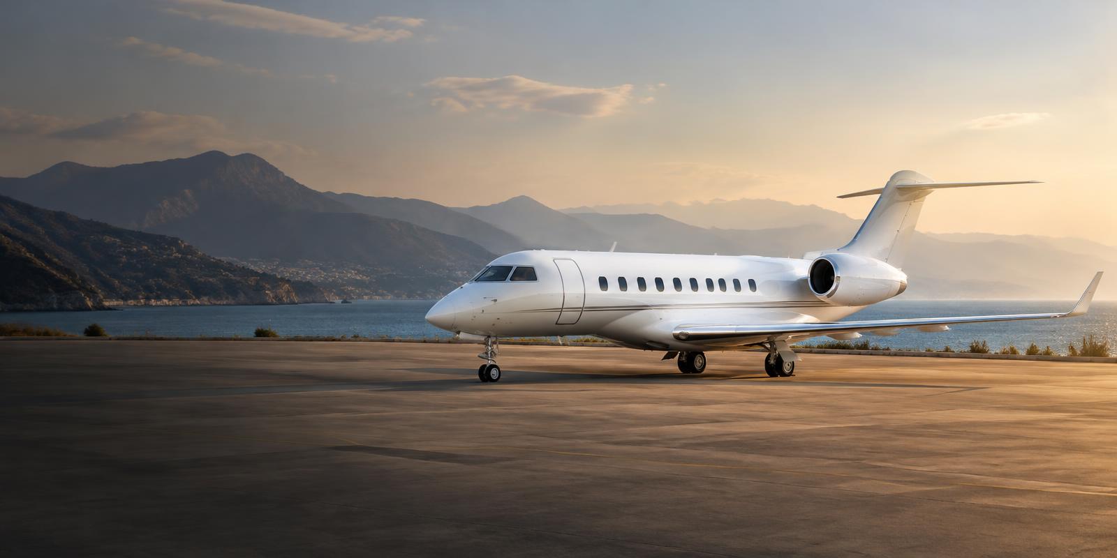 Immagine illustrativa di un jet privato su una pista affacciata sul Mediterraneo